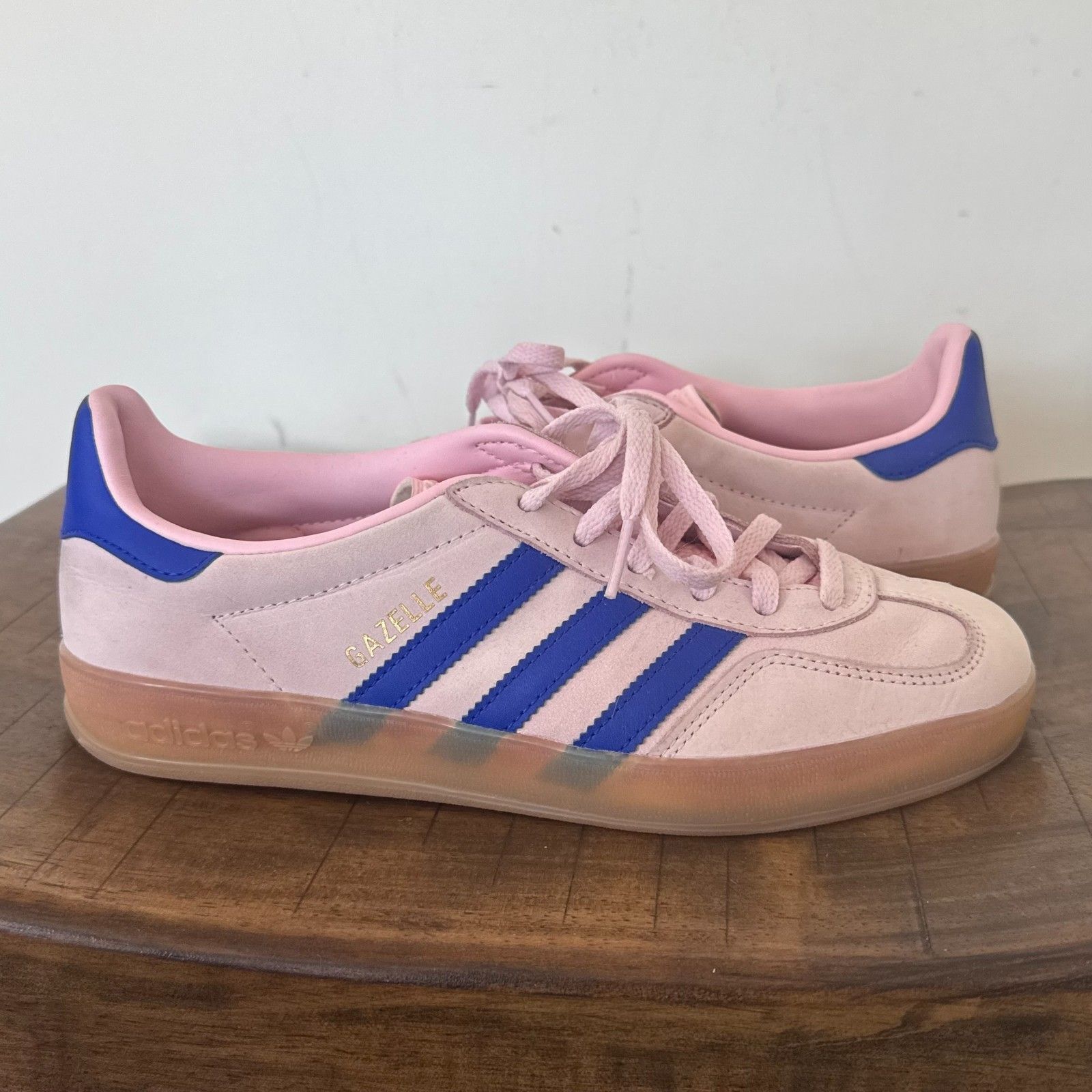 Adidas Gazelle Indoor Pink Blue Gum Sole Sneakers Womenâs Us 7 Suede Casual